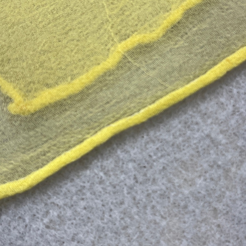Vintage Hand Painted Japanese Scarf Mount Fuji Pagoda Fisherman Yellow 34in READ - Picture 2 of 12